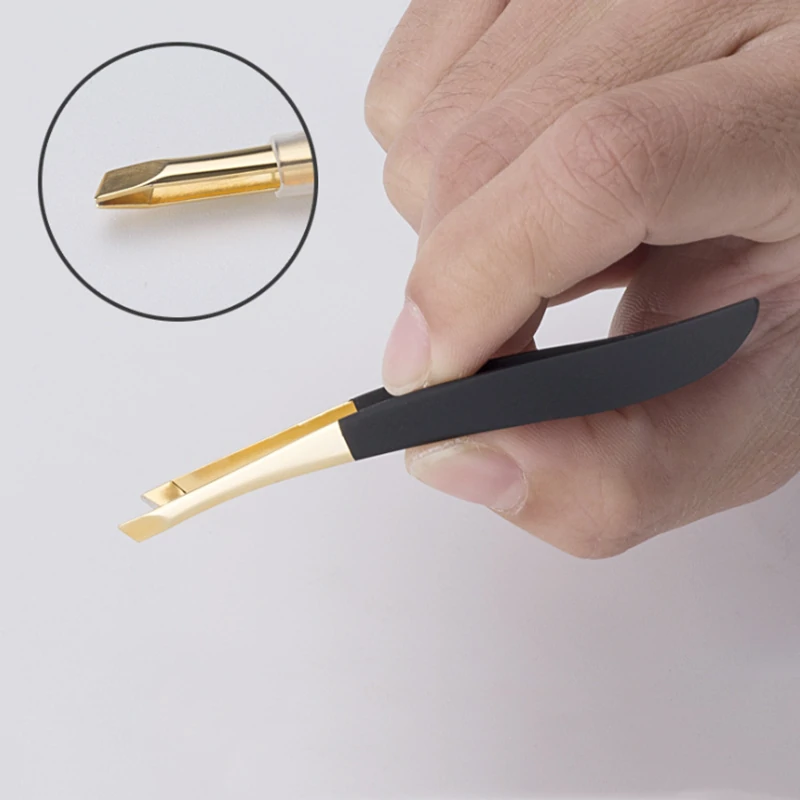Golden Head Slanted Eyebrow Tweezer - Stainless Steel Hair Removal & Makeup Tool - Image 5