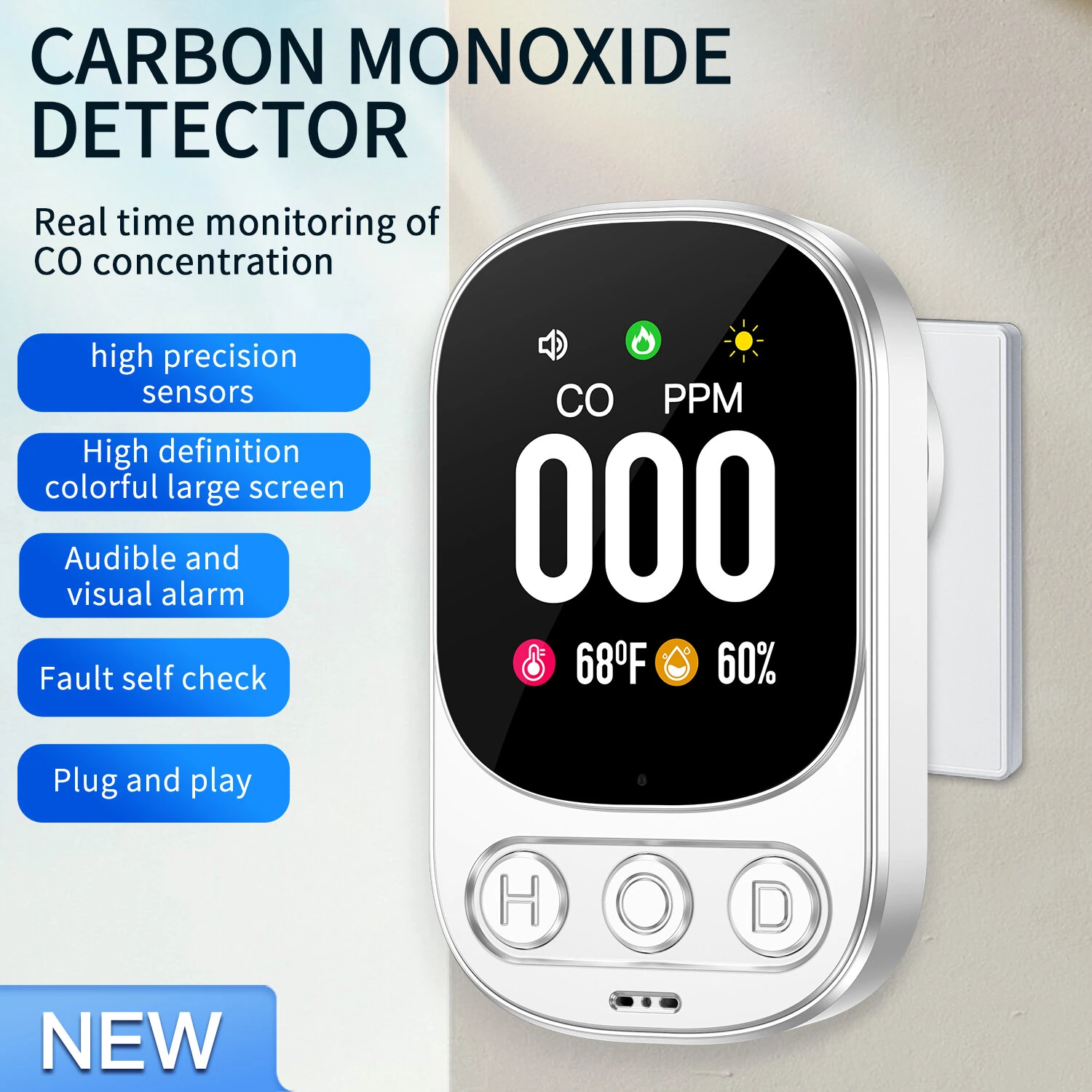 Direct Insertion Carbon Monoxide Monitor - 2.1 Inch Screen | 0-999ppm Real Time - Image 2