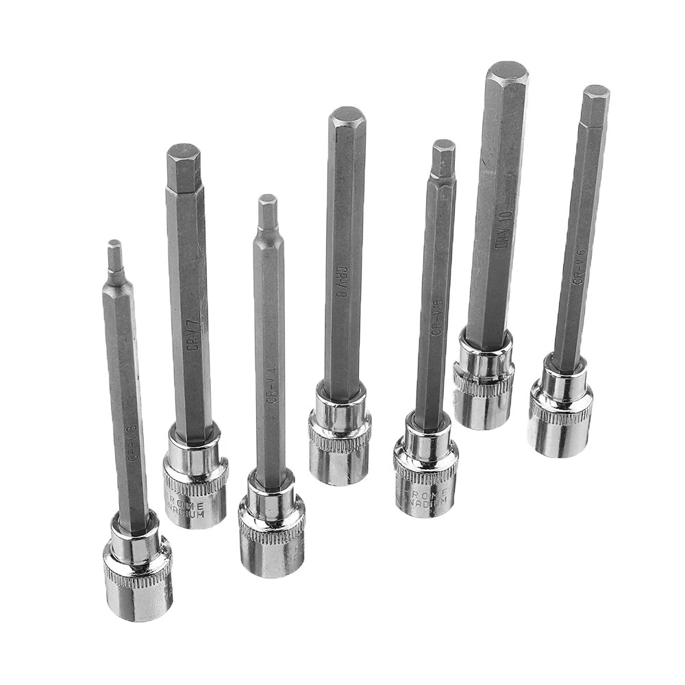3/8 Drive Long Reach Hex Bit Socket Set - 7Pcs 3-10mm CR-V Screwdriver Head Set - Image 4