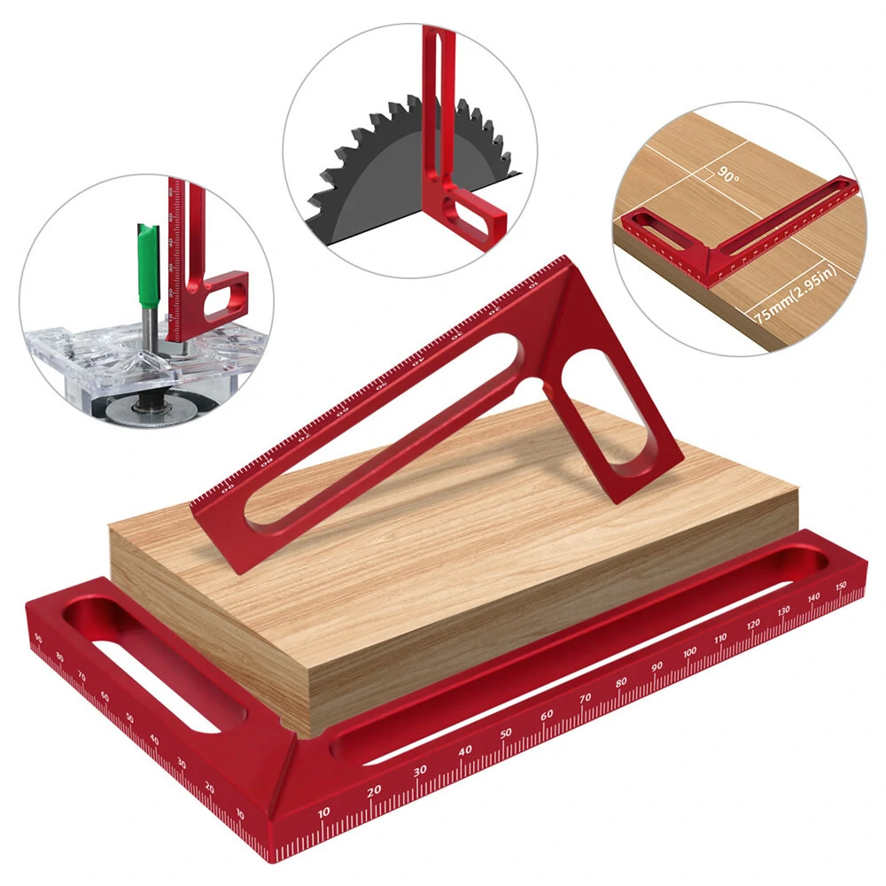 Aluminum Carpenter Square - Woodworking Right Angle Ruler & Height Gauge | 90° Calibrator - Image 2