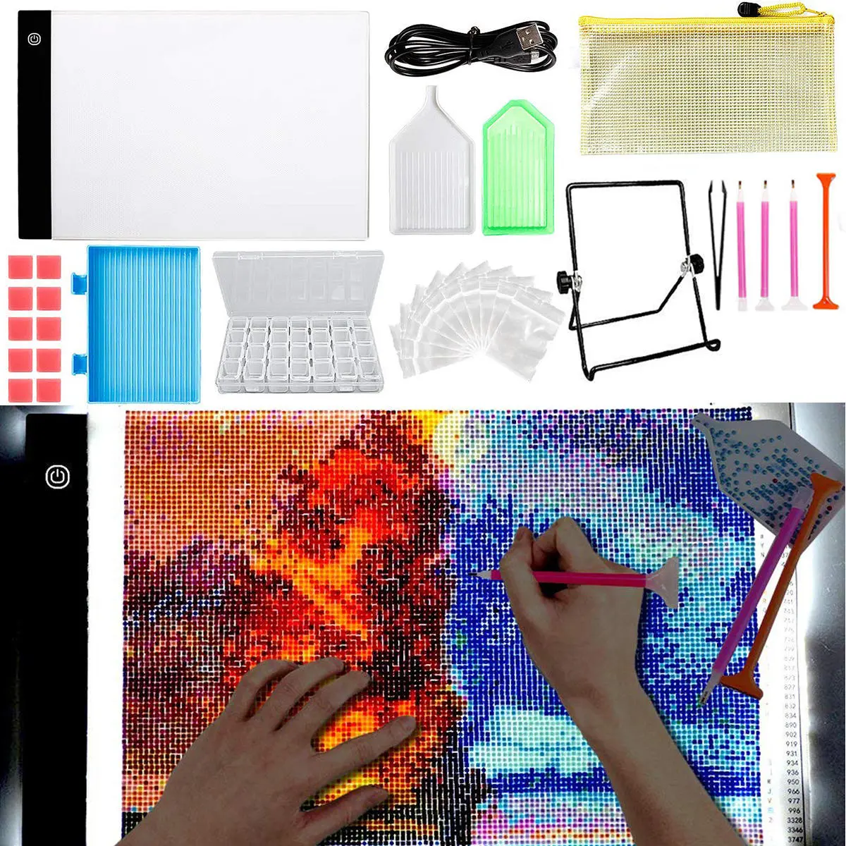 34Pcs LED Light Pad Board Stand Holder - 5D Diamond Embroidery Painting Tools Kit - Image 2
