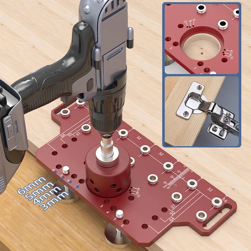 ENJOYWOOD Shelf Pin Jig & Hinge Jig 2-in-1 | All Metal Drill Guide with 7 Bits - Image 3