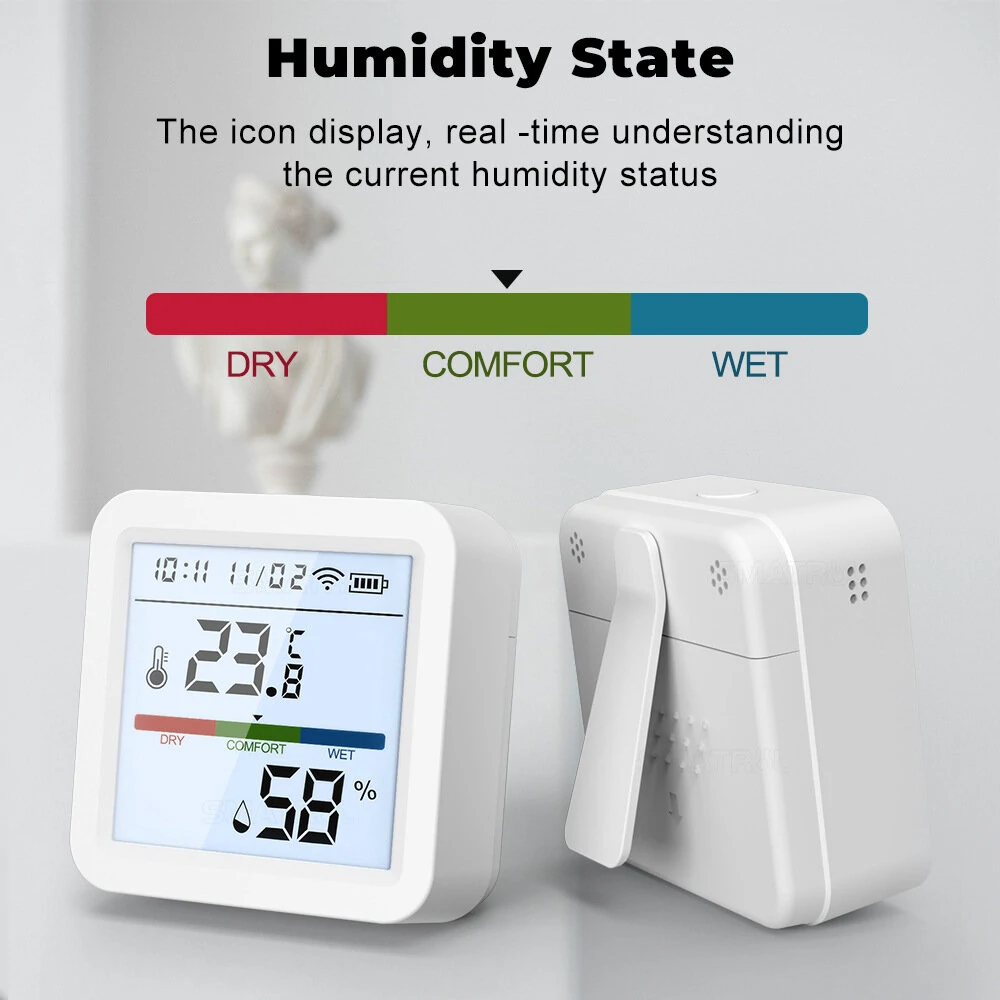 Smart Wifi Temperature Humidity Sensor with Backlight - Real-Time Monitoring, High Accuracy, Compatible with Alexa & Google Home - Image 3