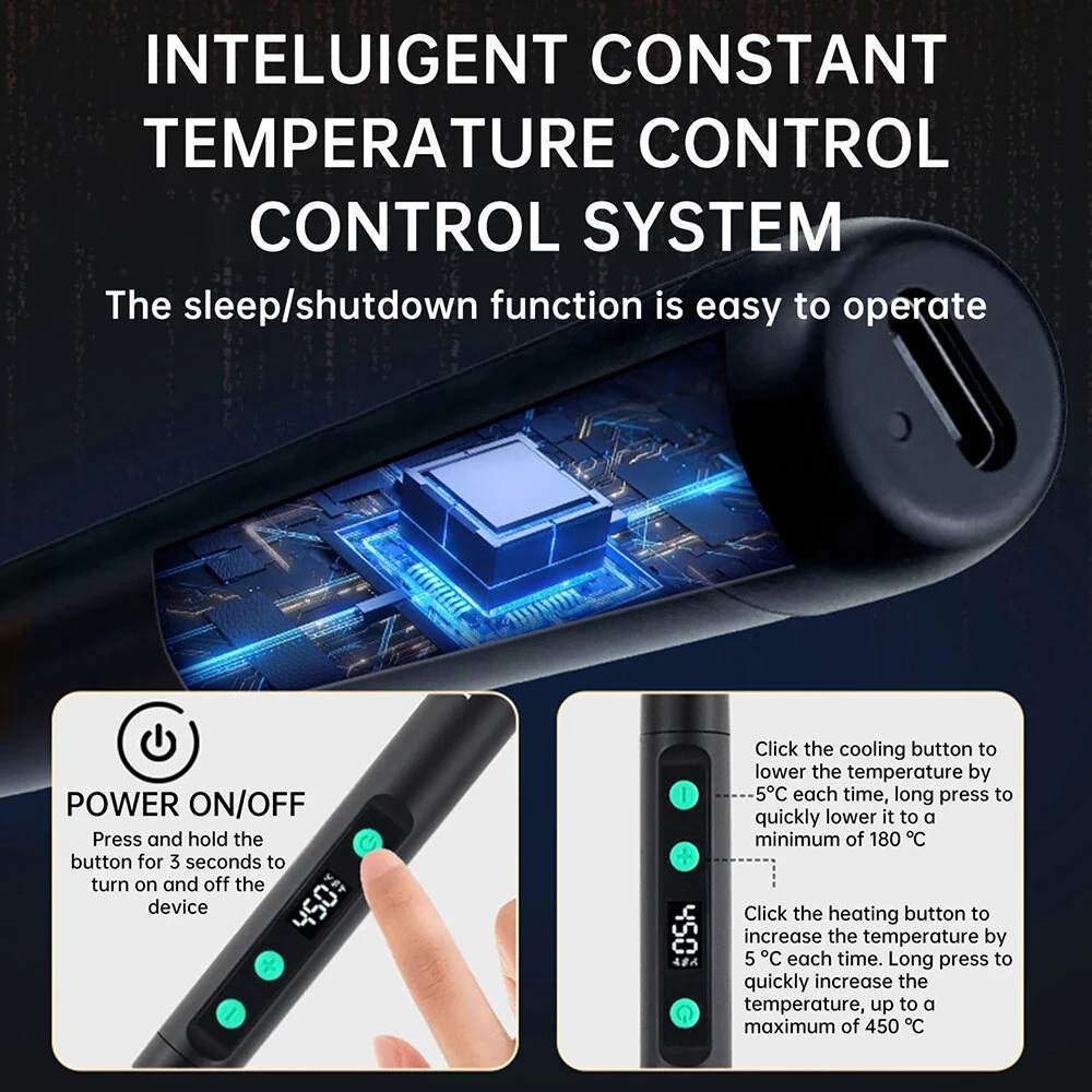 USB Soldering Iron Kit - Rechargeable Type-C 15W | Adjustable Temperature 200-450°C | Rapid Heating Compact Welding Tool - Image 4
