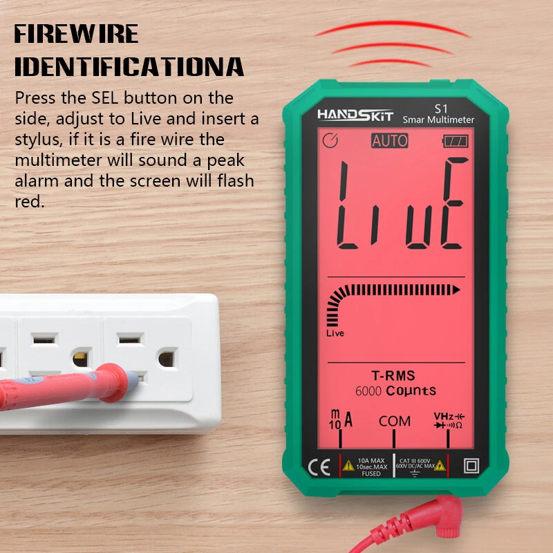 ES Digital Multimeter - 6000 Count True RMS Auto-Ranging - Capacitance Temp Resistance Transistor Tester - Image 2