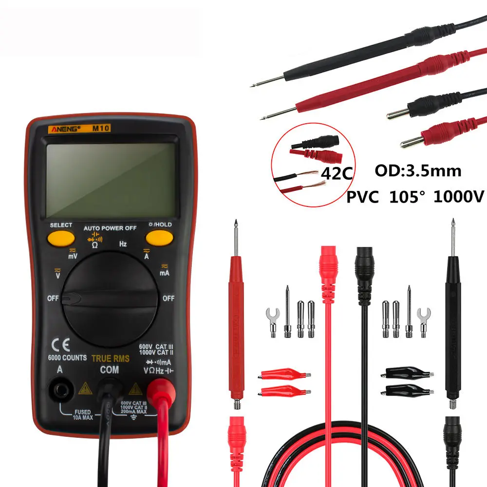 ANENG M10 Digital Multimeter - 6000 Counts AC/DC Voltmeter Ammeter | Capacitor Tester with Leads - Image 2
