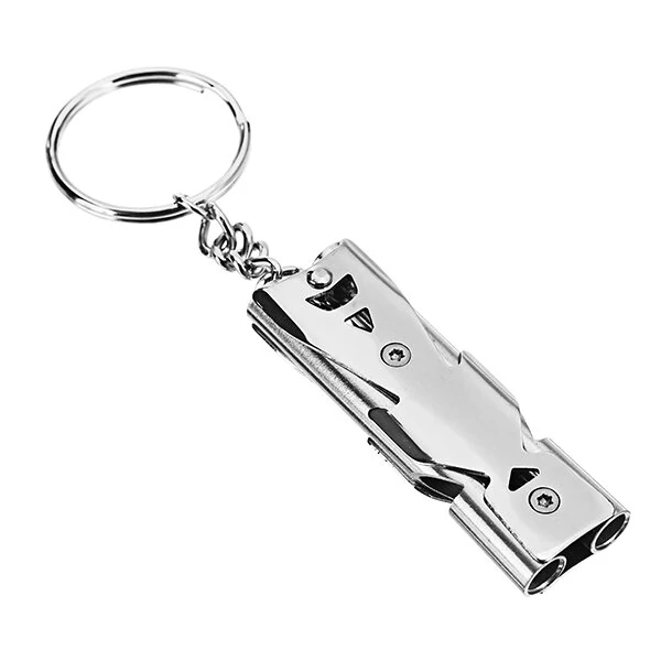 Double Pipe High Decibel Survival Whistle - Stainless Steel Outdoor Emergency Keychain - Image 3