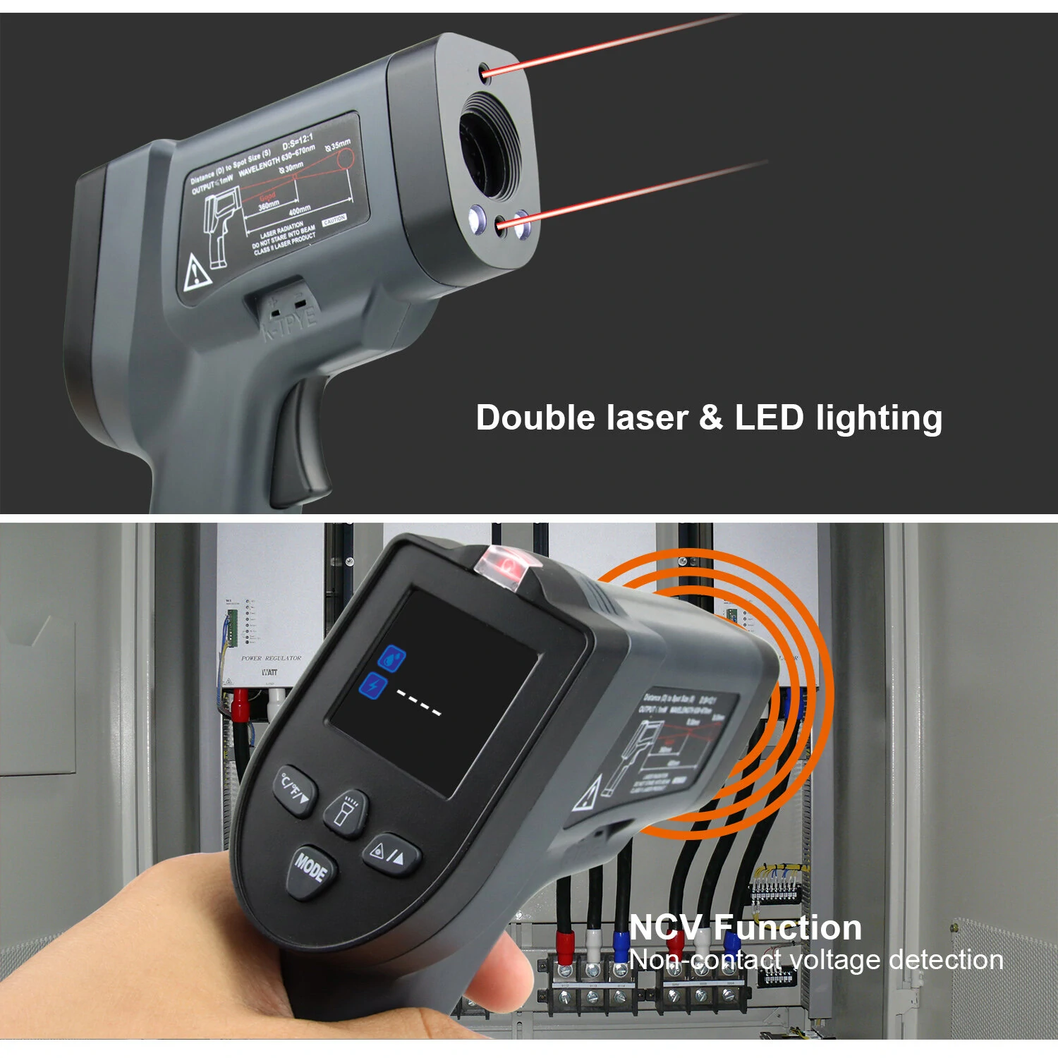 Upgraded Non-contact Dual Laser Infrared Thermometer -50 to 550°C with K-Type Thermocouple - Image 3