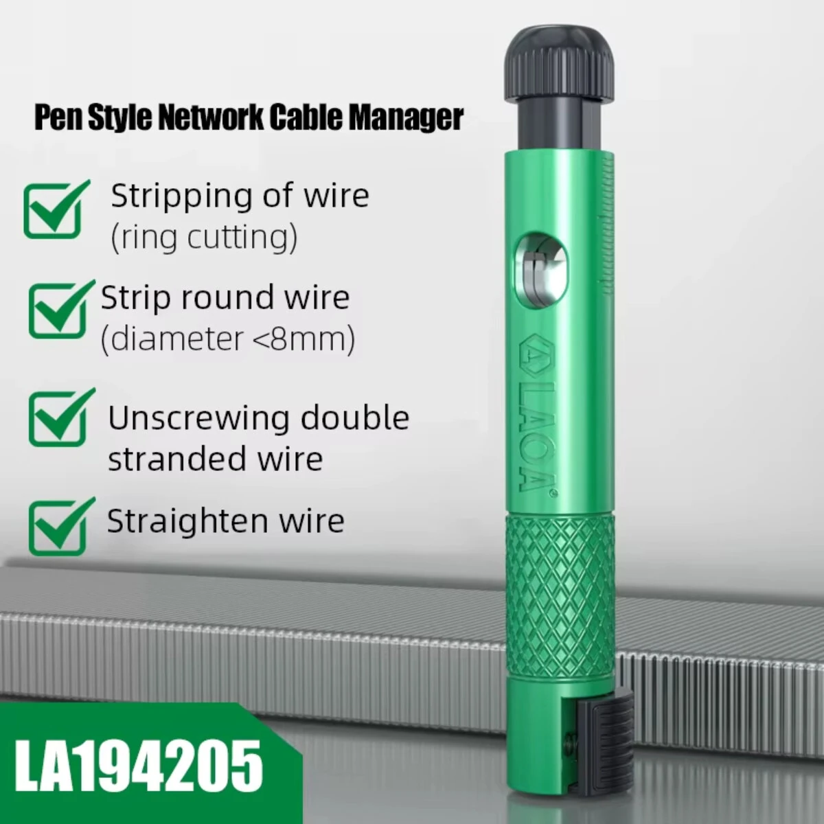 LAOA LA194205 Pen-Style Network Cable Manager | Compatible with Cat 5 6 7 8 Ethernet Cables | Lightweight Compact Wire Stripper Tool - Image 2