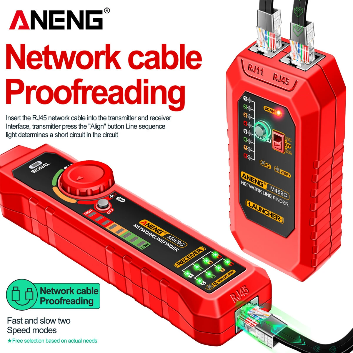 ANENG M469C Network Cable Tester | RJ11 RJ45 Line Finder with Flashlight & Low Voltage Alert - Image 4