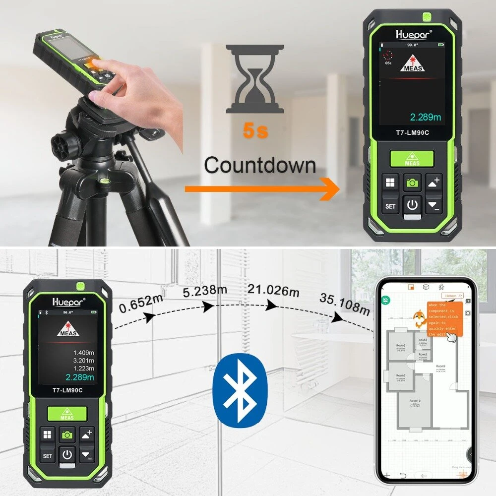 Huepar T7-LM90C Laser Distance Meter with Camera | 2X/4X Zoom & Rechargeable - Image 4