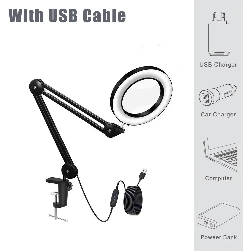 YG-810-1 5X Magnifying Lamp | 780mm LED Desktop Magnifier with 81mm Clamp & Dust Cover - Image 3