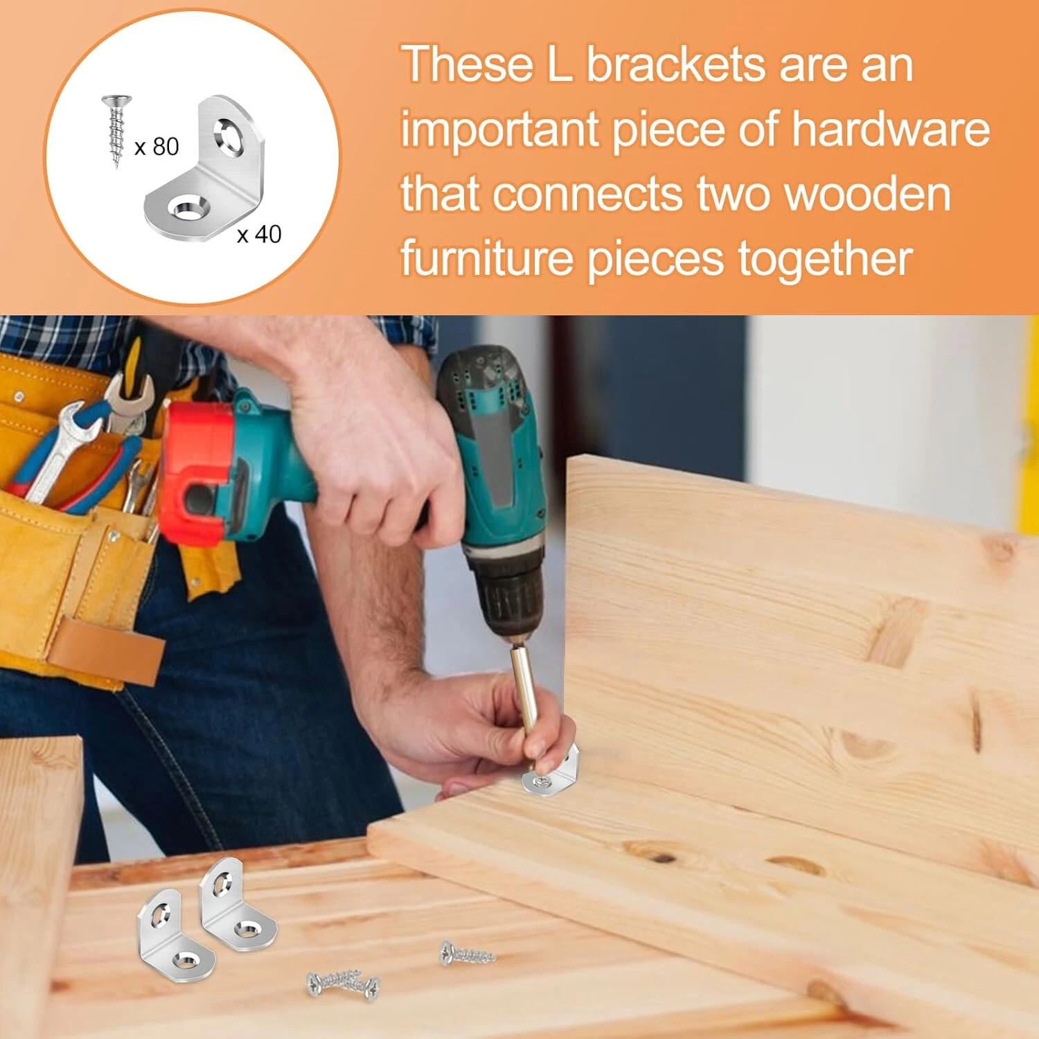 L Bracket 40/16Pcs Stainless Steel 90 Degree Corner Braces with Screws | Furniture & Shelf Reinforcement - Image 3