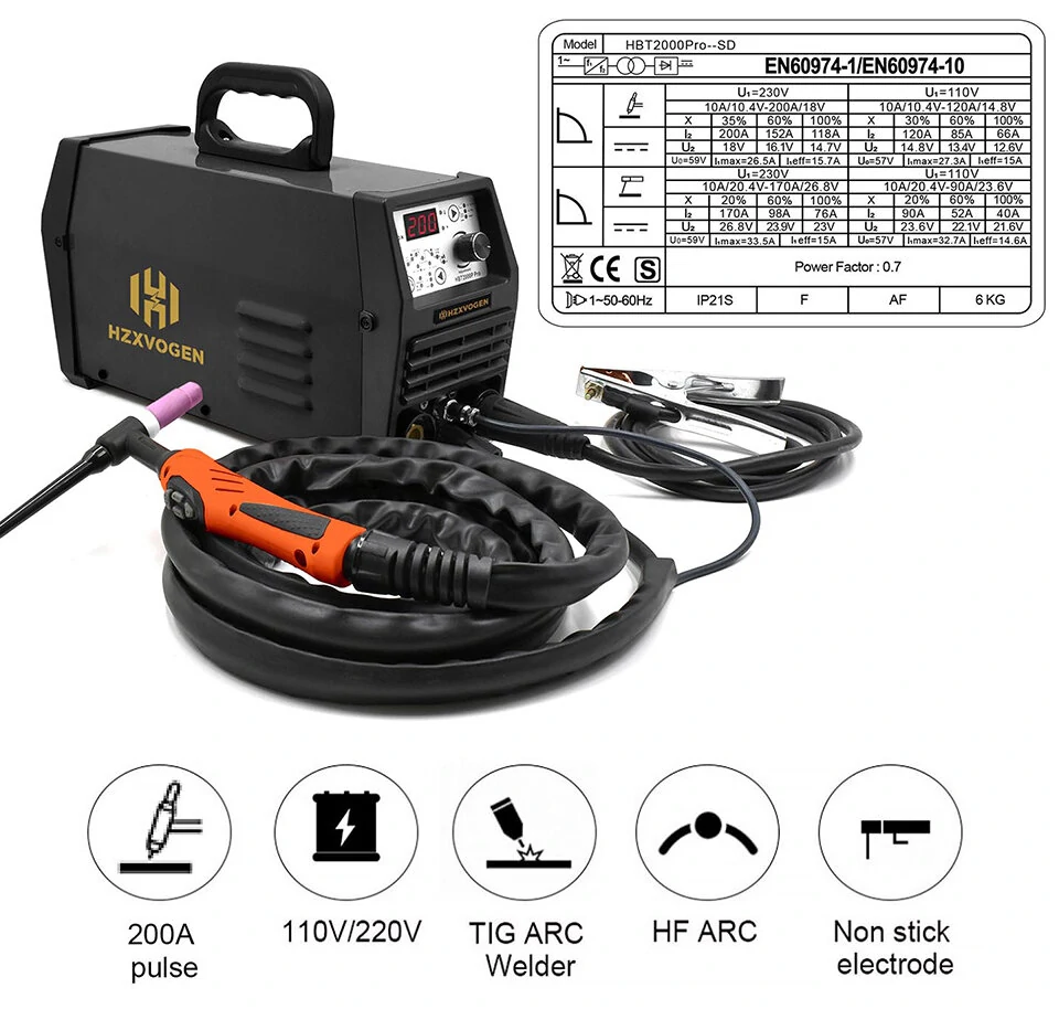 HZXVOGEN TIG200P TIG Welding Machine - 110V/220V 2-in-1 Pulse MMA & HF Argon - Image 5