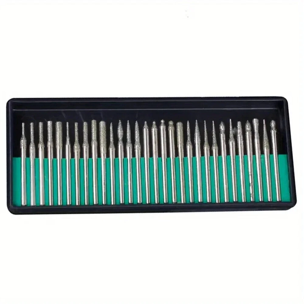 30PCS Diamond Burr Bits Set - 3mm Shank for Metal Wood Carving & Engraving - Image 3