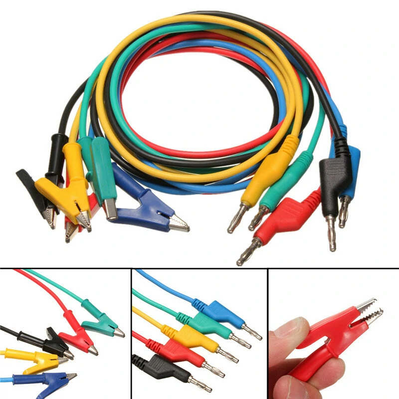 DANIU 5Pcs 1M 4mm Silicone Test Leads | Banana Plug to Alligator Clip Cable - Image 2