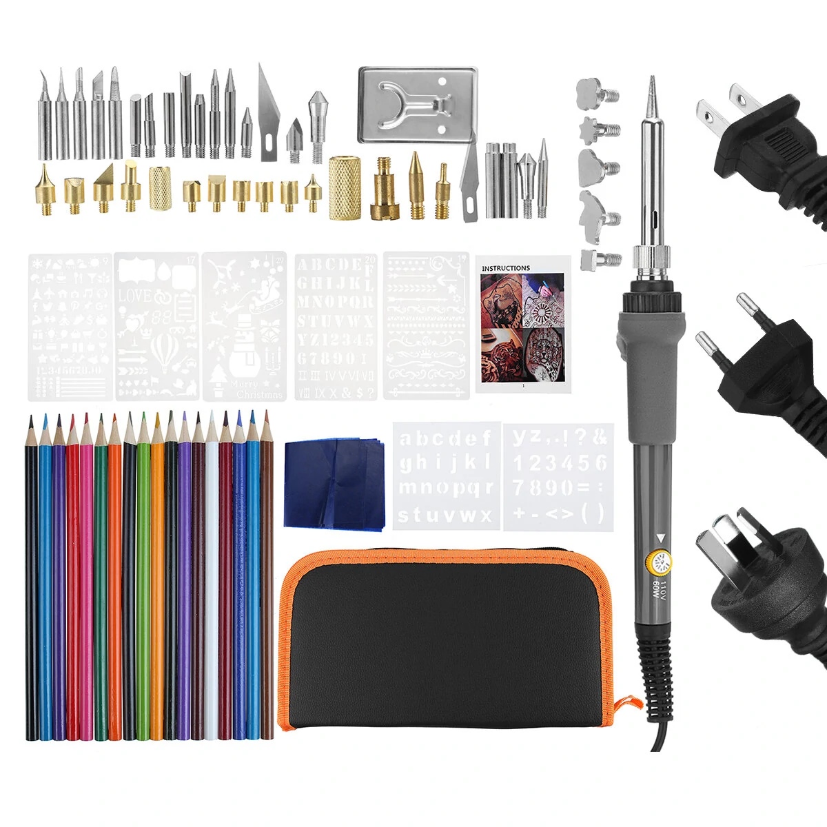 Wood Burning Pen Tool Kit - 71pcs Pyrography Set with 60W Iron & Stencils - Image 2