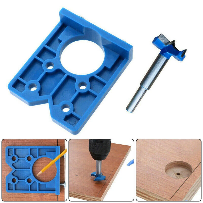 35mm Cabinet Hinge Jig - Wood Hole Saw Drill Guide & Locator Tool Set - Image 2