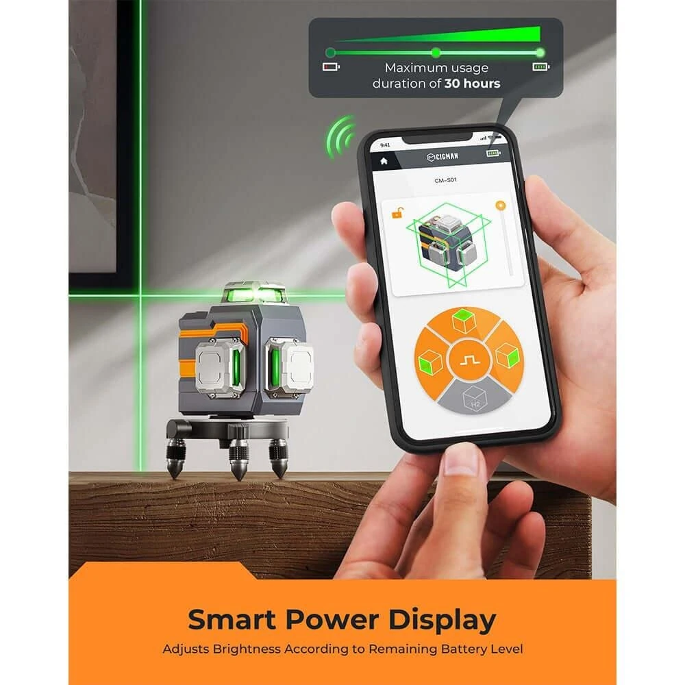 CIGMAN CM-S01 Green Laser Level - 3x360° Self-Leveling - 12 Lines & App Control - Image 4