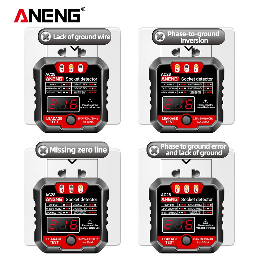 ANENG AC28 Socket Tester - UK US EU Plug Voltage Detector | Digital Display Polarity Phase Check - Image 2