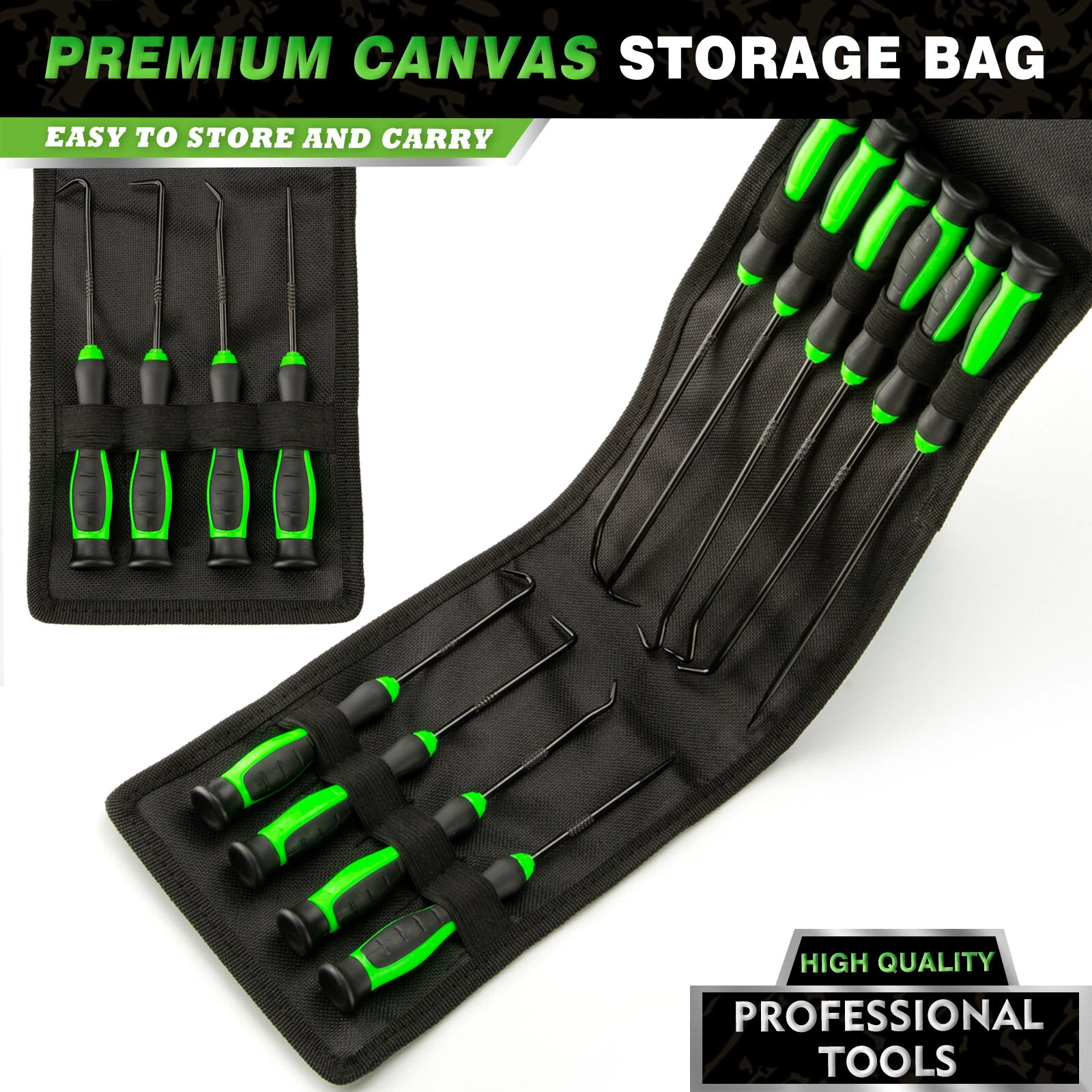 Chrome Vanadium Steel Seal Hook Puller Set - 10pcs with Ergonomic Handle & Canvas Bag - Image 2