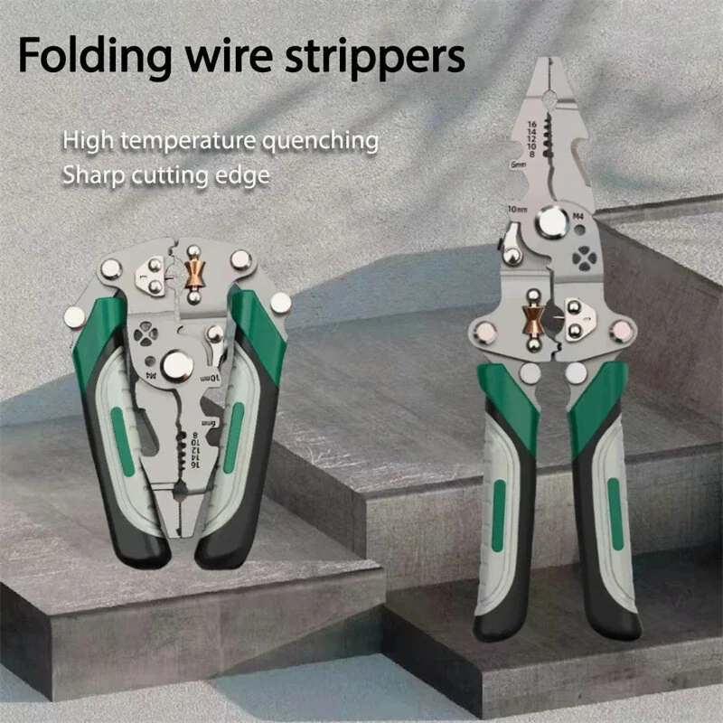 Foldable Wire Stripper - Multifunctional Crimping Pliers with Anti-Slip Handle - Image 2
