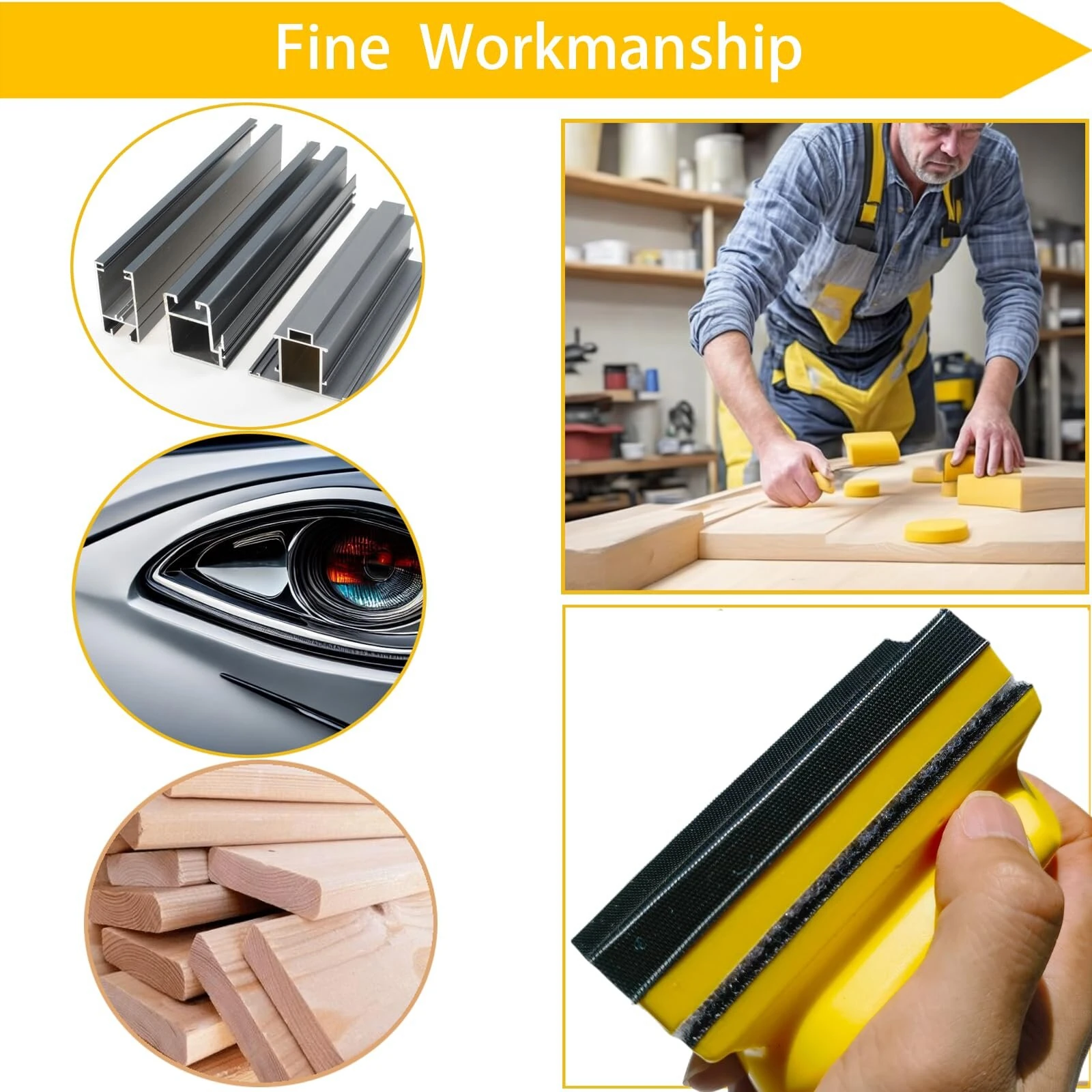 16 PCS Hand Sanding Blocks Set | Hook & Loop Interchangeable Design for DIY - Image 2