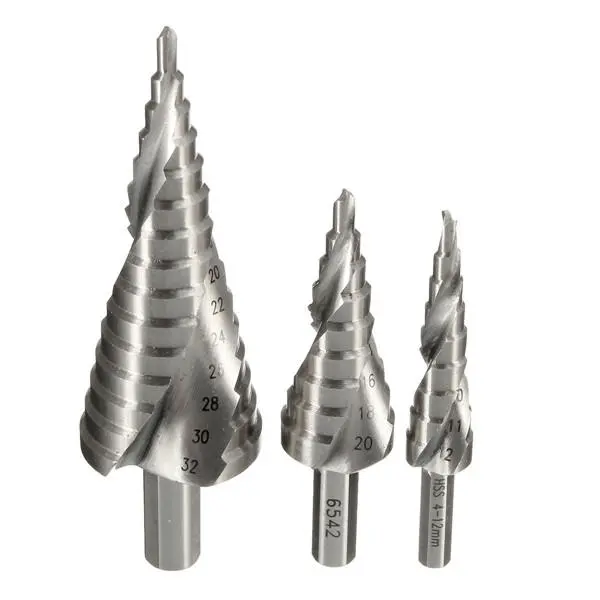 HSS Hex Shank Step Drill Bit | 4-32mm Cone Cutter | Spiral Groove - Image 2