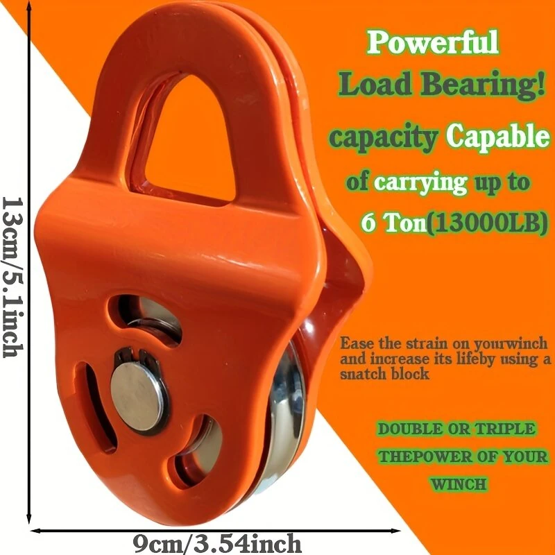 6 Ton Heavy Duty Winch Pulley Block - 13000lb Max Load for Truck ATV Tractor | Steel Cable & Synthetic Rope Compatible | Outdoor Rescue & Stump Removal - Image 5