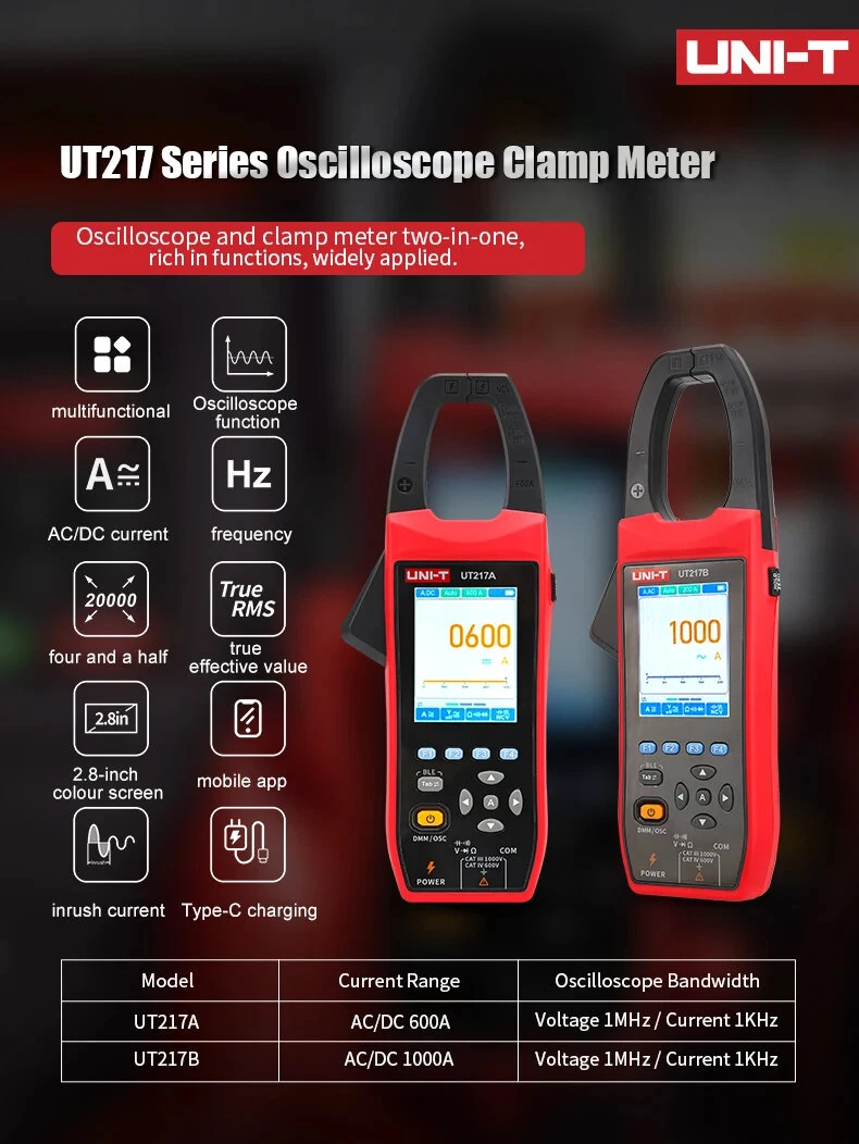 UNI-T UT217A 2-in-1 Oscilloscope Clamp Meter | 1000A 1000V True RMS | Bluetooth & NCV - Image 2