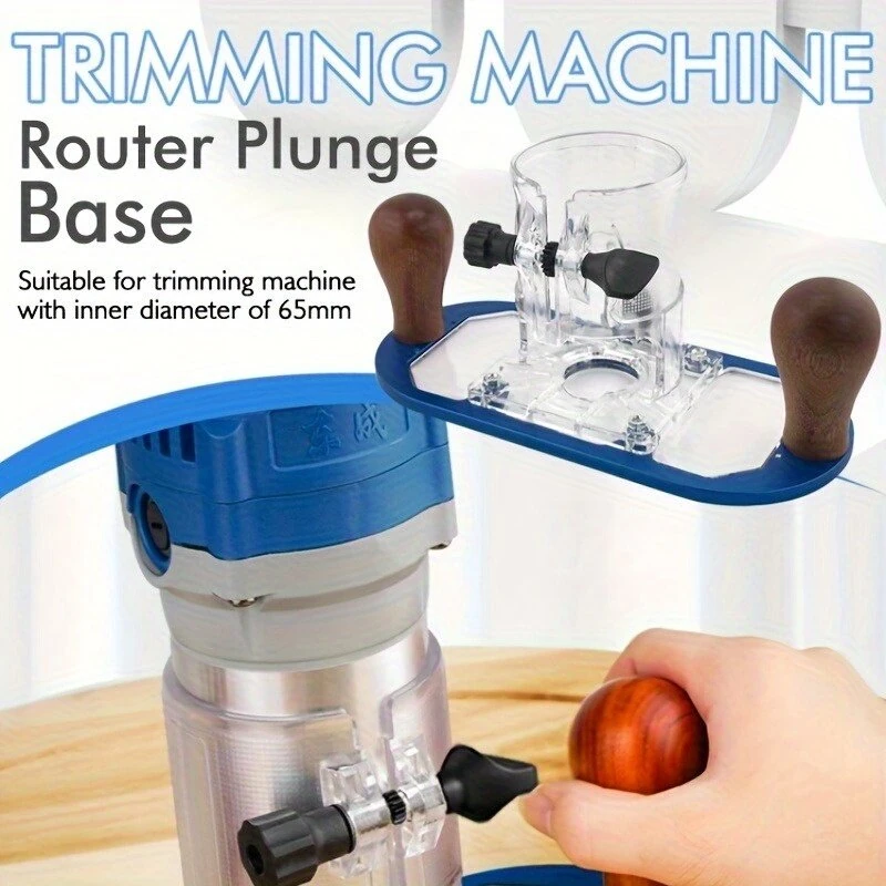 Bosch Trimming Machine Router Plunge Base - 65mm Acrylic Design with Wooden Handles for Precise Depth Control - Image 2