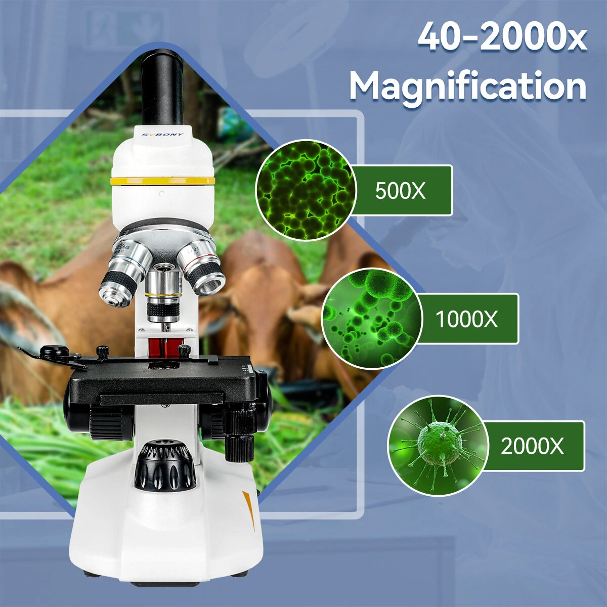 SM202 Monocular Microscope | 40-2000X Magnification - LED Light & Phone Adapter - Image 5