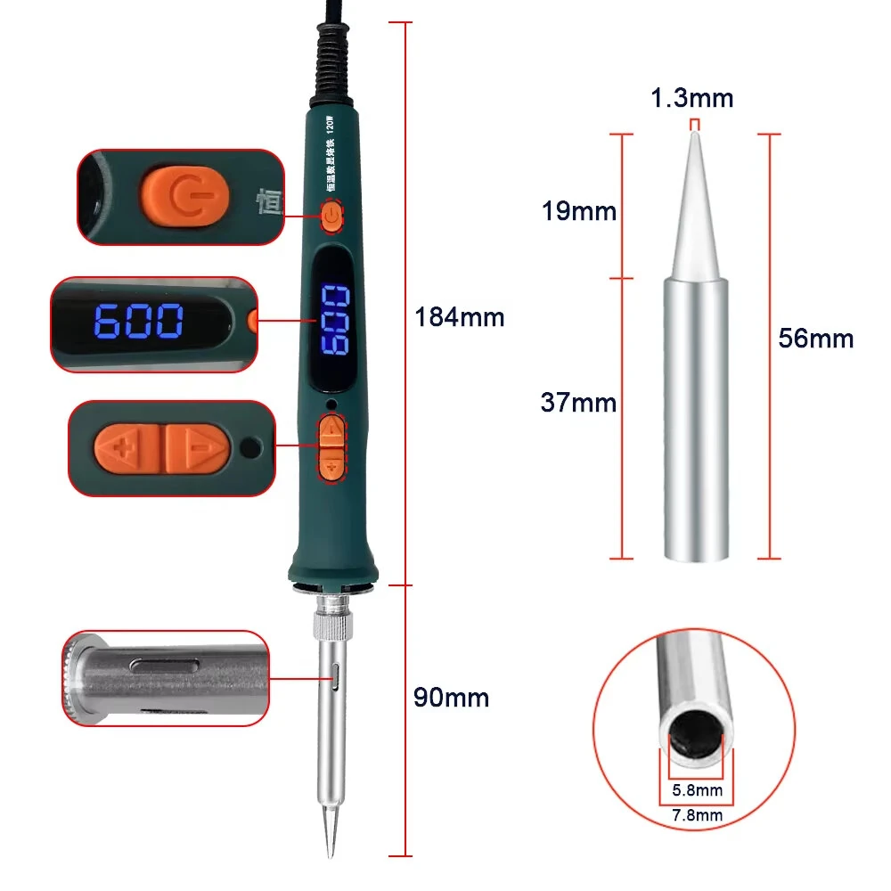 120W Digital Soldering Iron 907 | 200-600°C Temperature | Ceramic Heating Core & EU Plug - Image 4