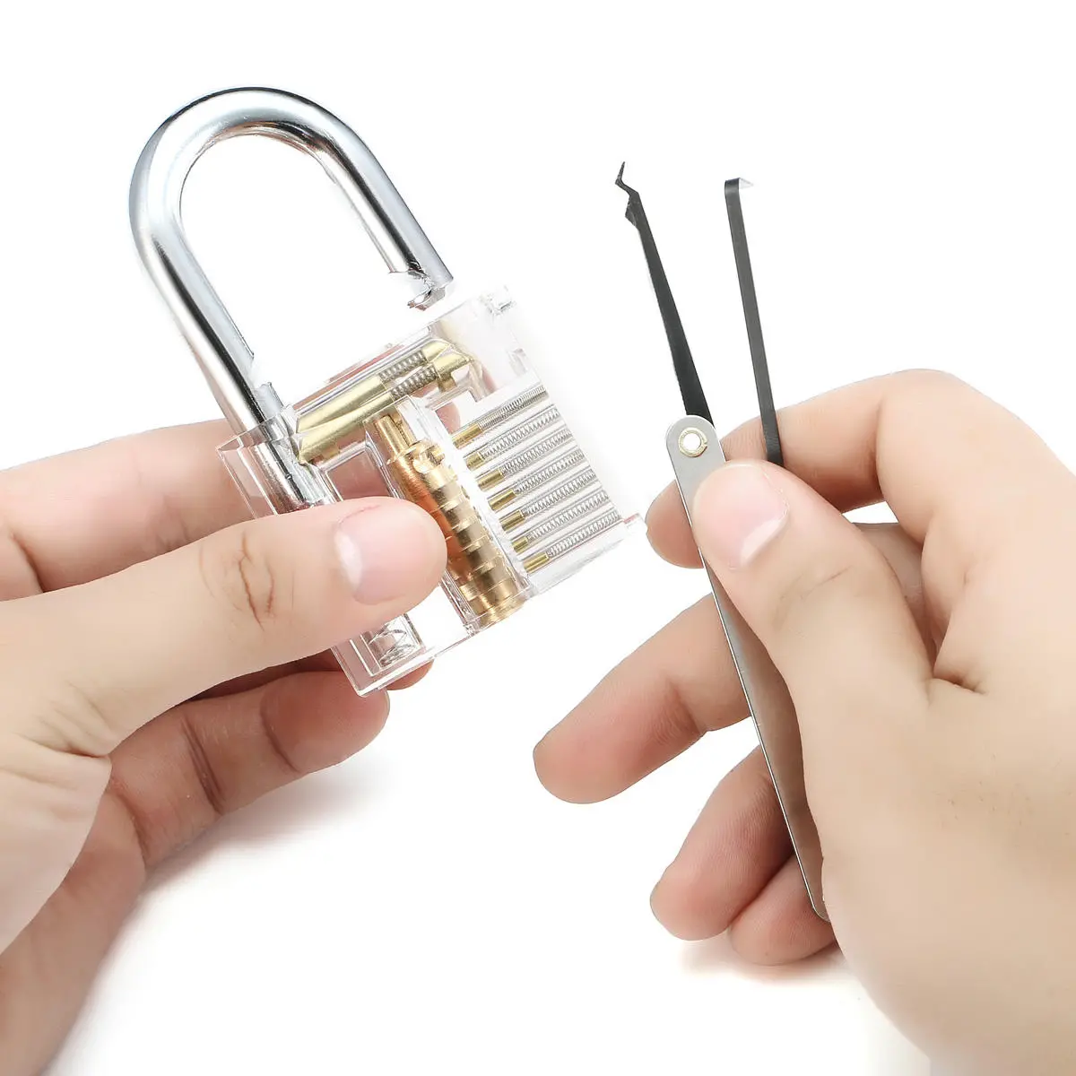 15Pcs Lock Picks Set with Practice Padlock & Key Extractor Tool | Transparent Training Kit - Image 2