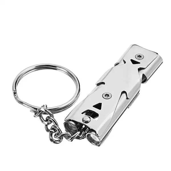 Double Pipe High Decibel Survival Whistle - Stainless Steel Outdoor Emergency Keychain - Image 2