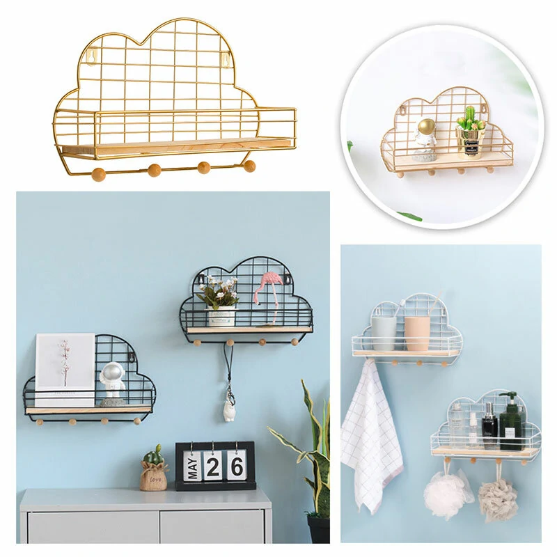 Wall Mounted Shelf Metal Wire Rack - Storage Unit With Hooks & Key Basket - Image 4