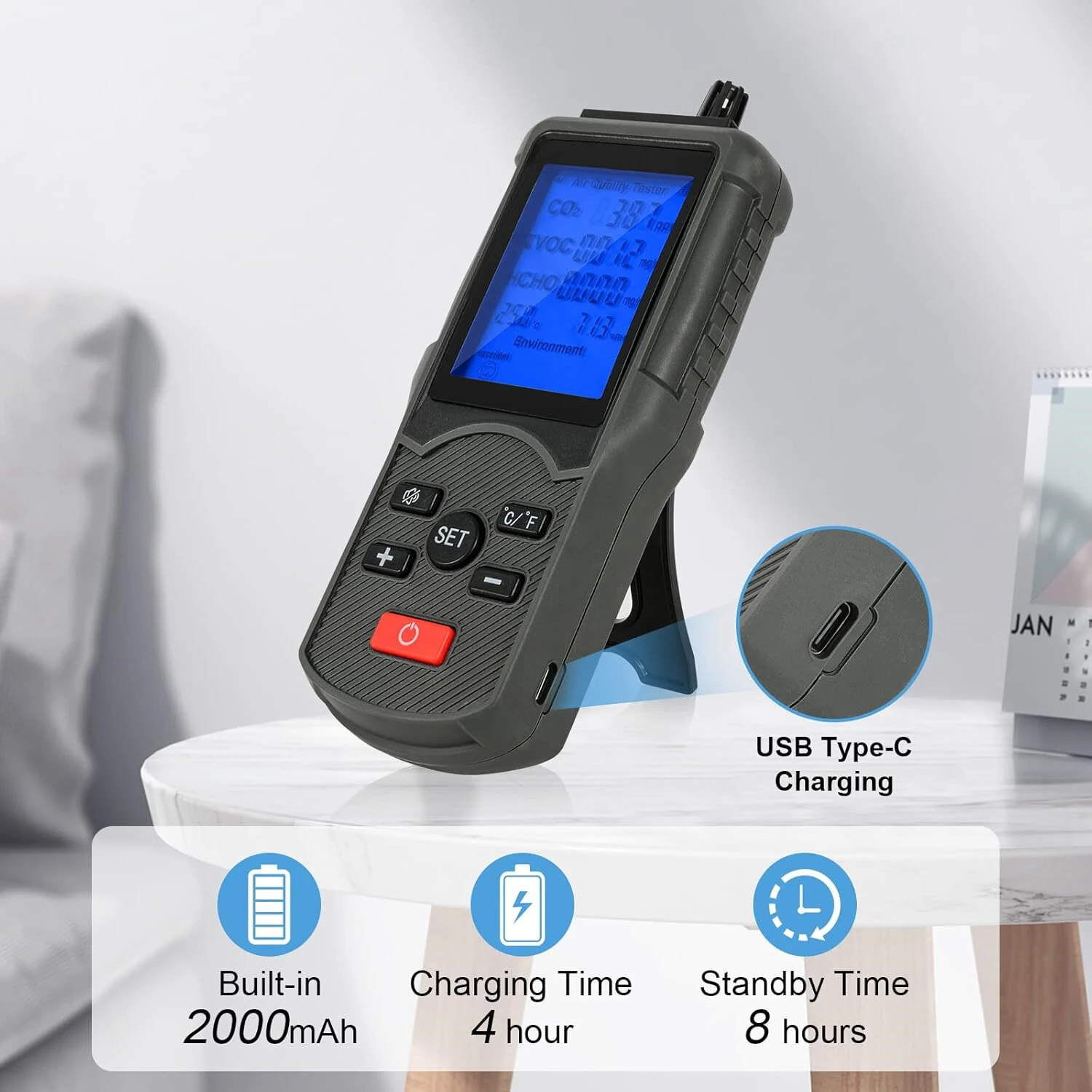 JEDEW JD-3002 Air Quality Detector - CO2 HCHO TVOC Monitor | Temp & Humidity - Image 5