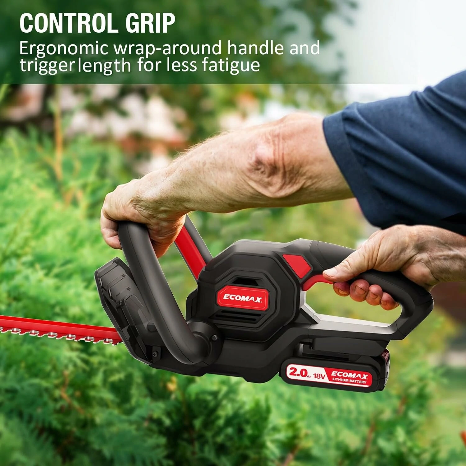 ECOMAX ELG06 18V Cordless Hedge Trimmer - 22 Inch Blade | 2.0AH Battery & Charger - Image 5