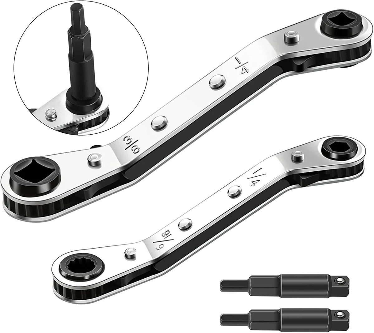 HVAC Service Wrench Tool - 3/16 to 3/8 Valve Ratchet Wrench with 2 Bit Adapter Kit - Image 3