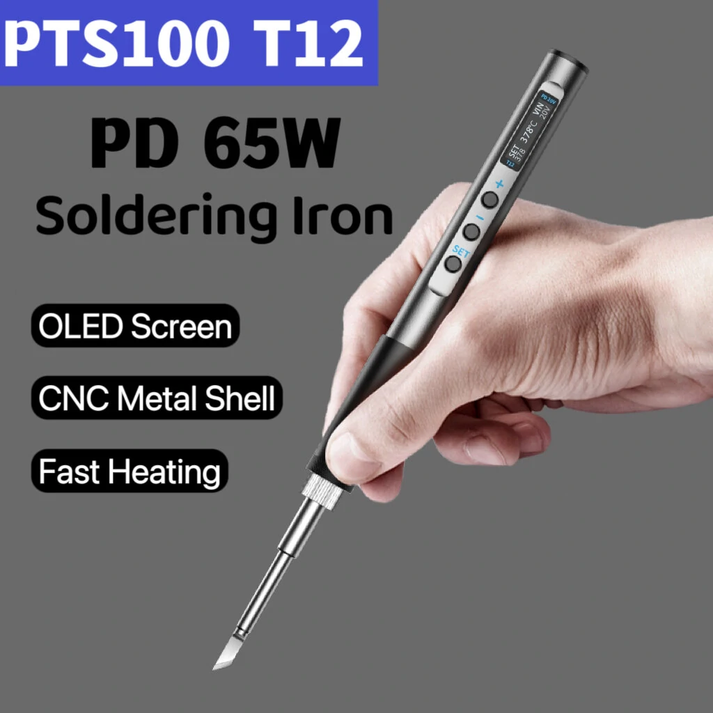 PTS100 T12 Portable Soldering Iron | 65W Adjustable Temperature | CNC Metal Body - Image 2