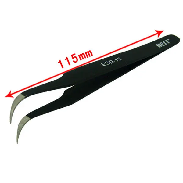 BEST BST-ESD-15 Curved Tweezer - Stainless Steel - High Quality Precision - Image 2