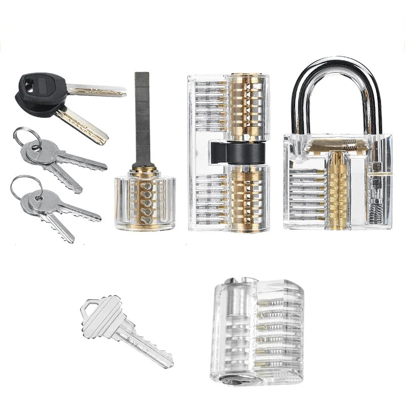19PCS Locksmith Practice Lock Set - 4 Transparent Padlocks & 15 Tools | Durable Spring Steel | Includes Storage Bag - Image 3