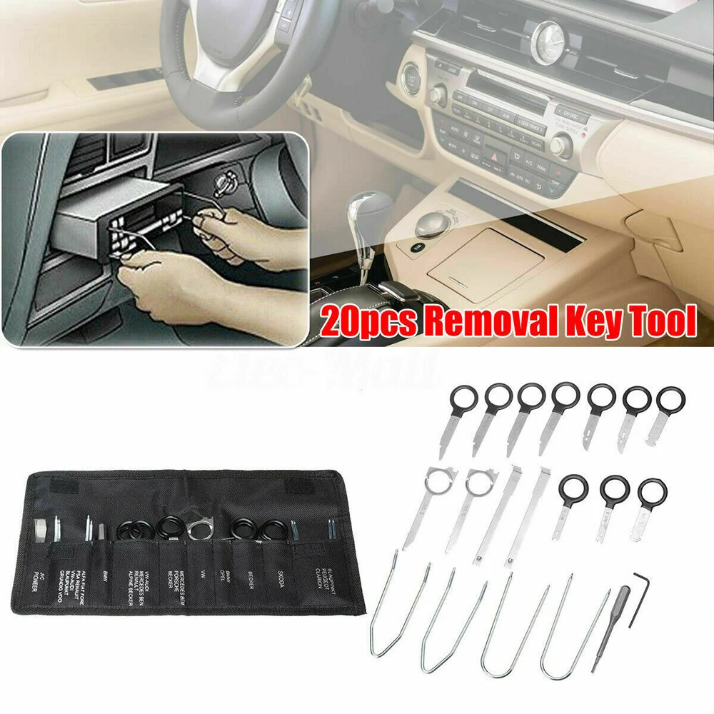 20Pcs Car Radio Removal Tool Kit - Din Removal Keys & U-Hooks for Dash Audio - Image 2