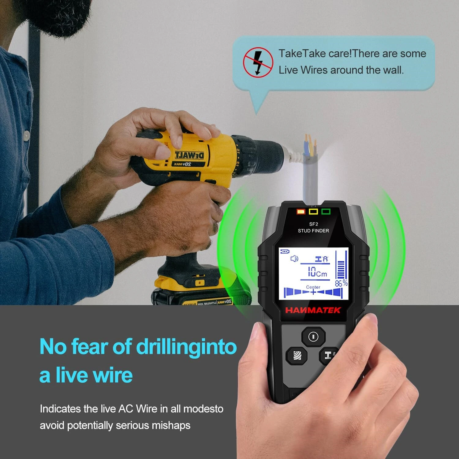 Hanmatek SF2 Wall Scanner - Stud Finder for Wood Metal AC Cable | LCD Display - Image 4
