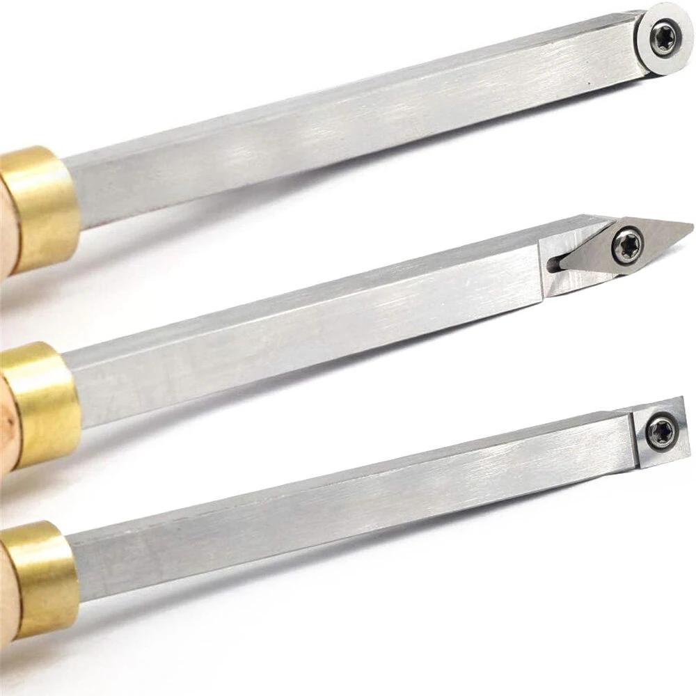 Wood Lathe Chisel Set - 3 PCS Carbide Tools w/ Square Round Diamond Blades - Image 4