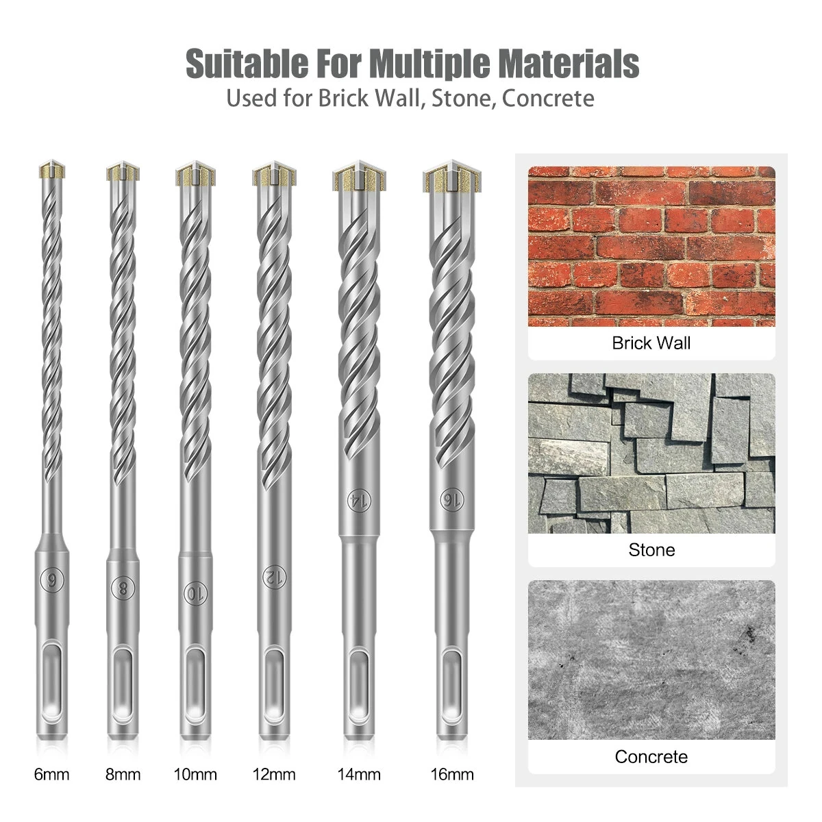 6PCS Tungsten Carbide Drill Bits Set | 10mm Round Shank | 6-16mm for Concrete & Tile - Image 3