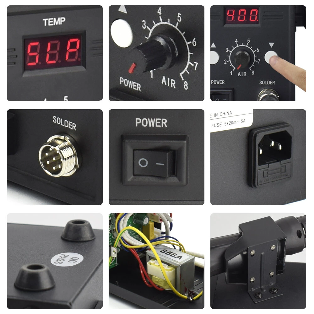 NEWACALOX 858D 700W Soldering Station - Hot Air Rework Gun with Digital Display - Image 5