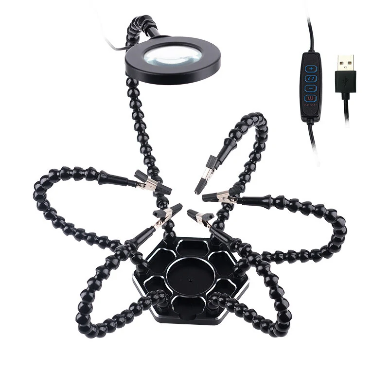 Desk Clip Magnifier with LED Light | 3X Magnifier & 6 Flexible Arms | PCB Soldering Tool - Image 3