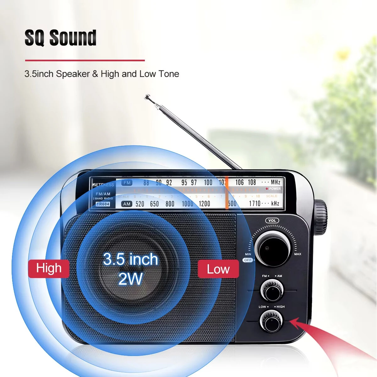 Retekess TR604 Portable AM FM Radio - Rechargeable Battery & Speaker for Seniors - Image 5