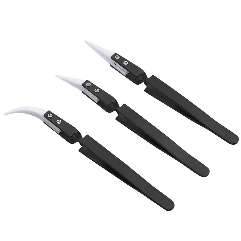 3PCS Anti-Static Ceramic Tweezers - Reverse & Straight Tips - ESD Safe for Electronics - Image 2